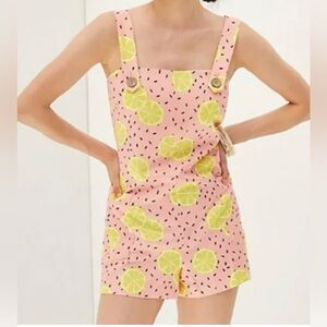 NWT Anthropologie Hutch Pink and Yellow Lemon Print Romper- medium